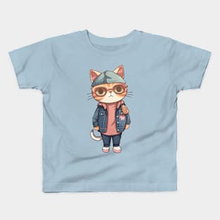 A cute kitty wearing street fashion Kids T-Shirt